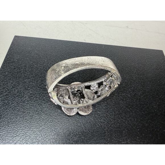 Rhinestone Hinge Cuff Bracelet Jewelry Flower Bold Statement Boho Hippie Floral - Picture 3 of 5